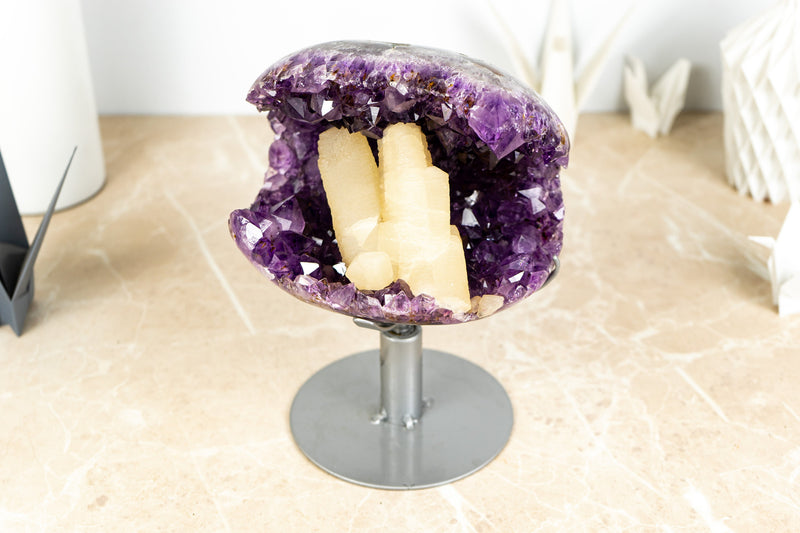 Rare Amethyst Geode Cave with Intact Crystal Calcite Inclusion- 6.3 Kg - 13.9 lb