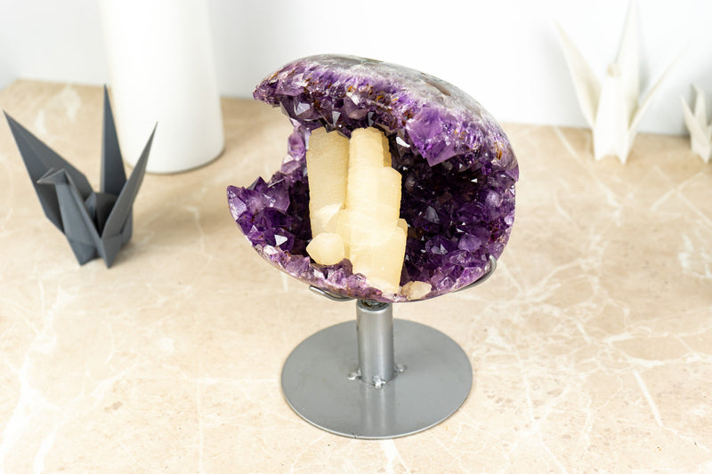 Rare Amethyst Geode Cave with Intact Crystal Calcite Inclusion- 6.3 Kg - 13.9 lb