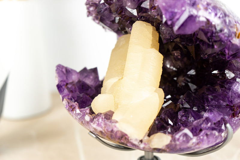 Rare Amethyst Geode Cave with Intact Crystal Calcite Inclusion- 6.3 Kg - 13.9 lb