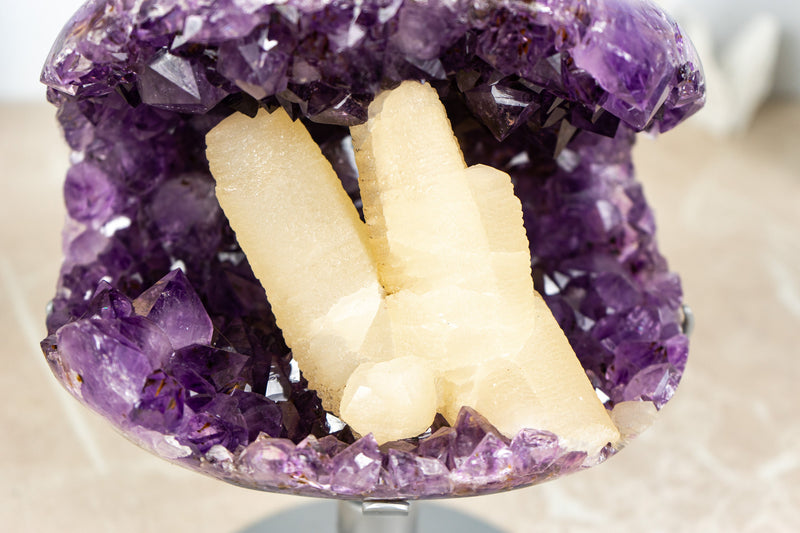 Rare Amethyst Geode Cave with Intact Crystal Calcite Inclusion- 6.3 Kg - 13.9 lb