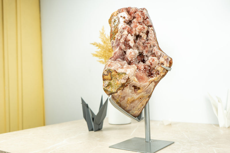Große rosa Amethyst-Geode auf Ständer mit dunkelrosa Amethyst-Druse, rosa Amethyst – 6,9 kg – 15,1 lb