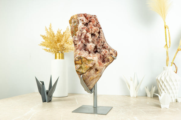 Tall Pink Amethyst Geode on Stand with Deep Colored Pink Amethyst Druzy, Rose Amethyst - 6.9 Kg - 15.1 lb