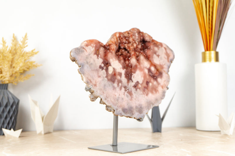 Pink Amethyst with Red Sparkly Druzy Geode on Stand, Natural, AAA - 4.1 Kg - 8.9 lb