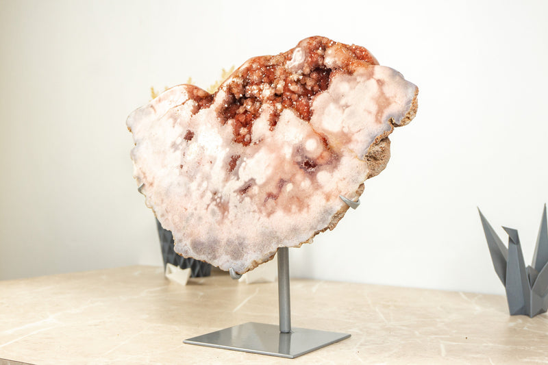 Pink Amethyst with Red Sparkly Druzy Geode on Stand, Natural, AAA - 4.1 Kg - 8.9 lb