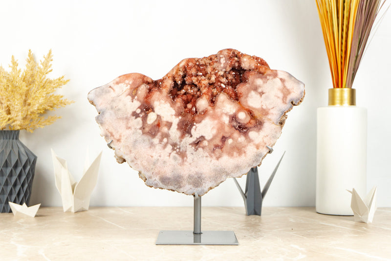 Pink Amethyst with Red Sparkly Druzy Geode on Stand, Natural, AAA - 4.1 Kg - 8.9 lb