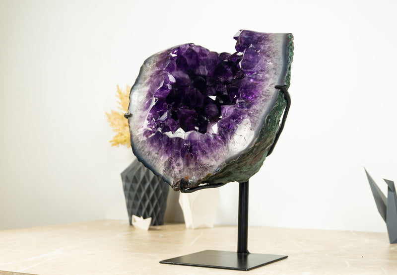 AAA Deep Purple Amethyst Geode on Stand with X-Large Druzy Points - 10 Kg 22 Lb