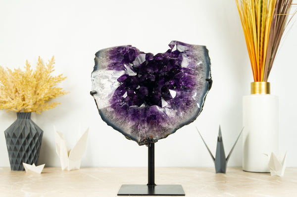 AAA Dunkelviolette Amethyst-Geode auf Ständer mit extragroßen Drusenspitzen – 10 kg 22 Pfund