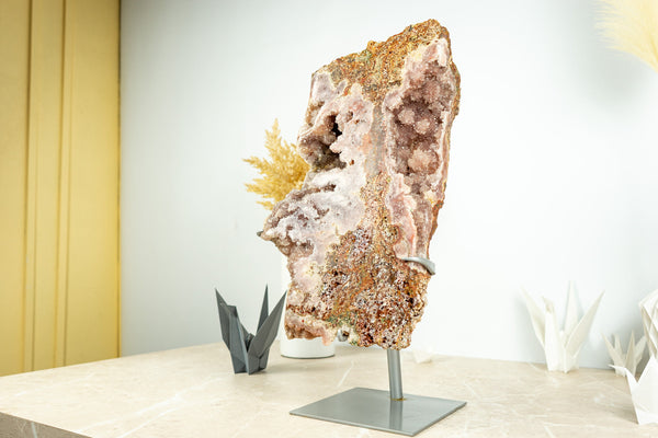 Tall Pink Amethyst Geode with Shiny Druzy and Intense Rose and Red Colors on Stand - 6.9 Kg - 15.1 lb