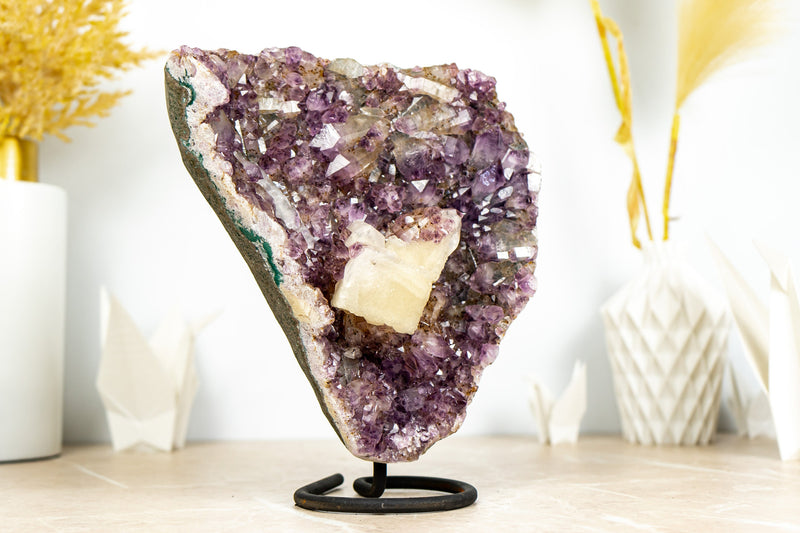 Gorgeous Amethyst Cluster with Crystal Calcite and Gothite Inclusions on Stand - 4.7 Kg - 10.3 lb