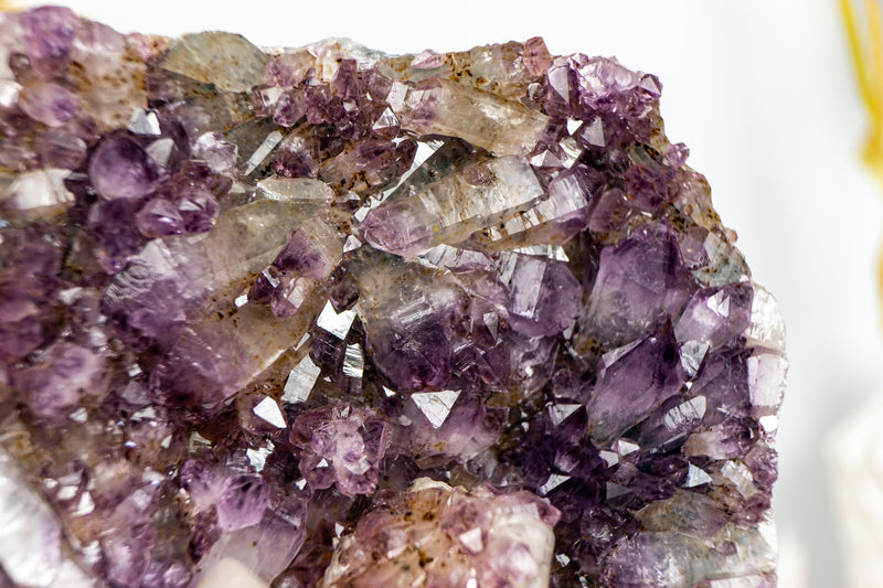 Gorgeous Amethyst Cluster with Crystal Calcite and Gothite Inclusions on Stand - 4.7 Kg - 10.3 lb