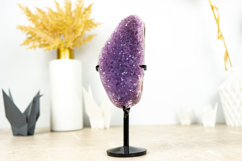 Small Purple Lavender Galaxy Druzy Amethyst and Banded Agate on Stand - 1.0 Kg - 2.2 lb