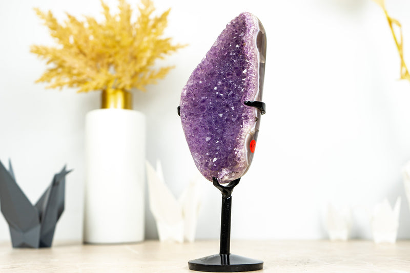 Small Purple Lavender Galaxy Druzy Amethyst and Banded Agate on Stand - 1.0 Kg - 2.2 lb