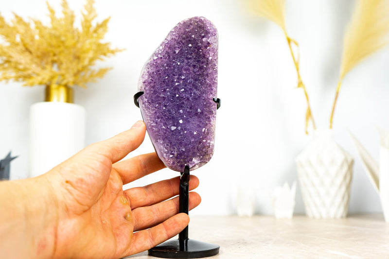Small Purple Lavender Galaxy Druzy Amethyst and Banded Agate on Stand - 1.0 Kg - 2.2 lb