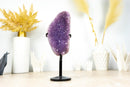 Kleiner lila Lavendel-Galaxie-Drusen-Amethyst und gebänderter Achat auf Ständer – 1,0 kg – 2,2 lb