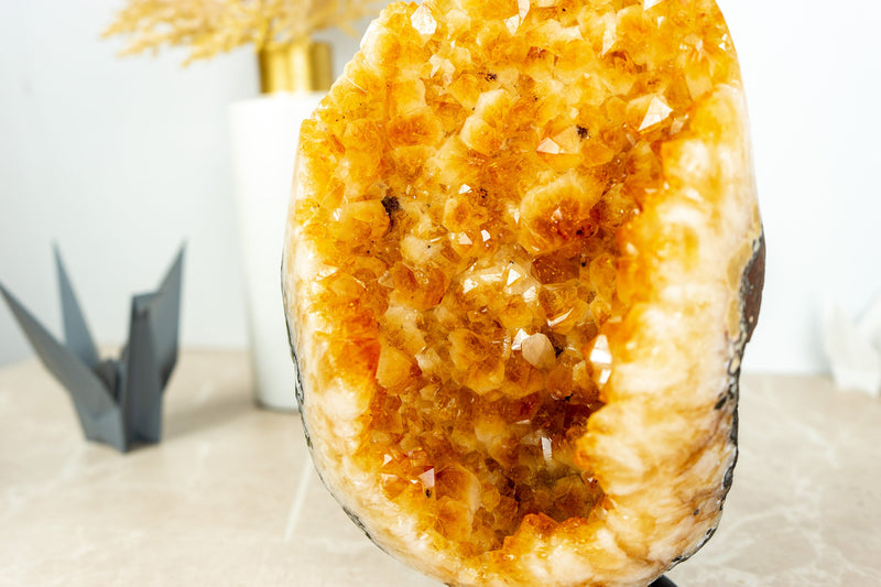 Deep Yellow Citrine Crystal Geode Cluster on Stand, Med Size - 4.3 Kg - 9.4 lb