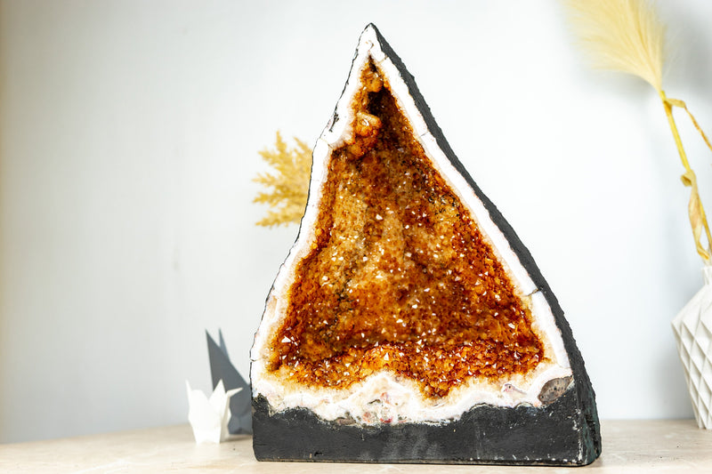 Gorgeous Citrine Geode Cathedral with Deep Orange Druzy and many Flower Rosettes - 19.7 Kg - 43.4 lb - E2D Crystals & Minerals