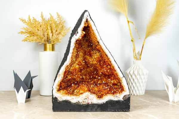 Gorgeous Citrine Geode Cathedral with Deep Orange Druzy and many Flower Rosettes - 19.7 Kg - 43.4 lb - E2D Crystals & Minerals