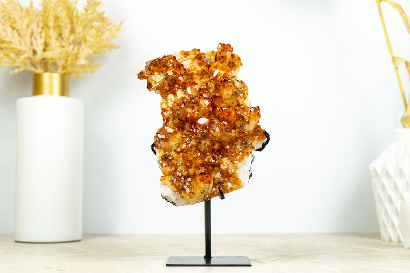 Small Citrine Crystal Cluster with Flower Rosette. Dark Orange Citrine on Display - 2.2 Kg - 4.7 lb - E2D Crystals & Minerals