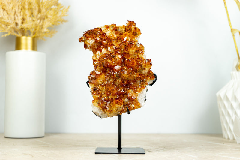 Small Citrine Crystal Cluster with Flower Rosette. Dark Orange Citrine on Display - 2.2 Kg - 4.7 lb - E2D Crystals & Minerals