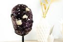 Amethyst Cluster with Geometrical Crystal Calcite, Deep Purple and Golden Goethite - 1.6 Kg - 3.5 lb