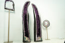 Paar extragroße, extragroße Amethyst-Kathedralgeoden auf Torbogenformation, 65 Zoll hoch, violetter Amethyst, 292 kg – 643 lb