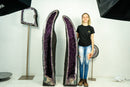 Paar extragroße, extragroße Amethyst-Kathedralgeoden auf Torbogenformation, 65 Zoll hoch, violetter Amethyst, 292 kg – 643 lb