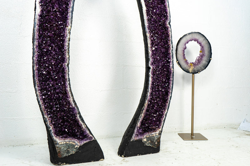 Pair of Deep Purple X-Tall and Huge Amethyst Cathedrals formed in Archway, 66 In Tall, Purple Amethyst Portal, 152 Kg - 335 lb