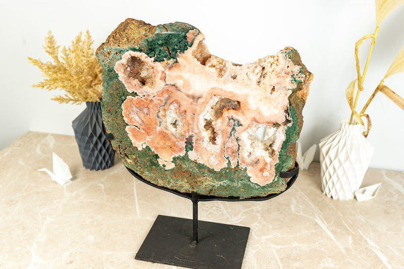 Rare Pink Amethyst with Green Jasper Geode Slab and Pink Druzy - High Quality, 6.7 Kg - 14.8 lb