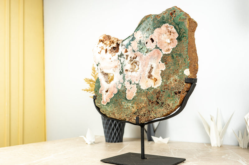 Rare Pink Amethyst with Green Jasper Geode Slab and Pink Druzy - High Quality, 6.7 Kg - 14.8 lb