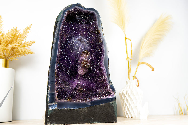 Galaxy Amethyst Geode Kathedrale mit seltener goldener Goethit Blume Rosette, natürlich 21 kg - 45,5 Pfund