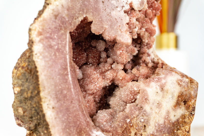 Pink and Red Amethyst Geode on Stand with Shiny Pink Druzy,