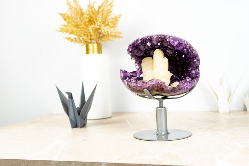 Rare Amethyst Geode Cave with Intact Crystal Calcite Inclusion- 6.3 Kg - 13.9 lb