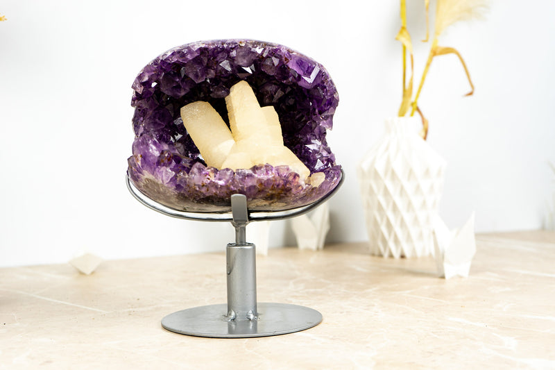 Rare Amethyst Geode Cave with Intact Crystal Calcite Inclusion- 6.3 Kg - 13.9 lb