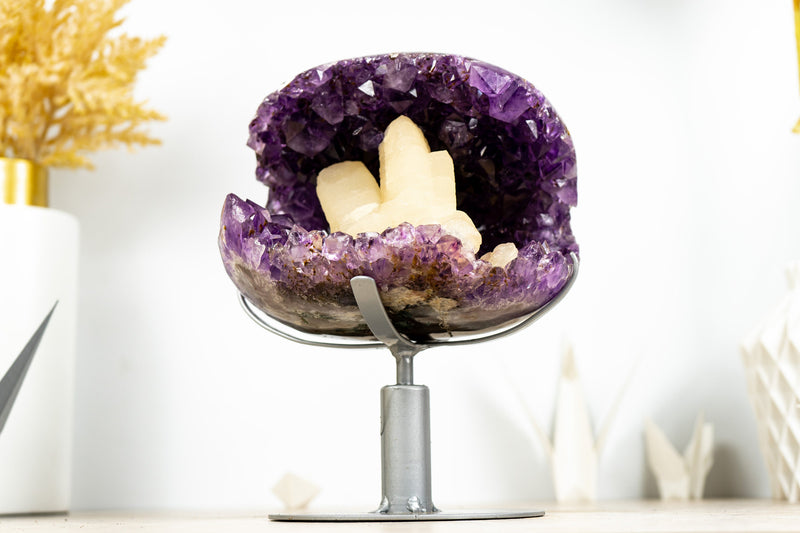 Rare Amethyst Geode Cave with Intact Crystal Calcite Inclusion- 6.3 Kg - 13.9 lb
