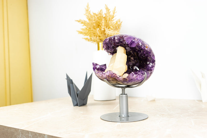 Rare Amethyst Geode Cave with Intact Crystal Calcite Inclusion- 6.3 Kg - 13.9 lb
