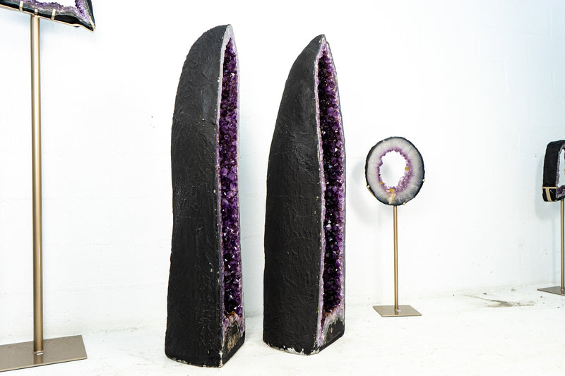 Pair of Deep Purple X-Tall and Huge Amethyst Cathedrals formed in Archway, 50 In Tall, Purple Amethyst Portal, 227 Kg - 500 lb