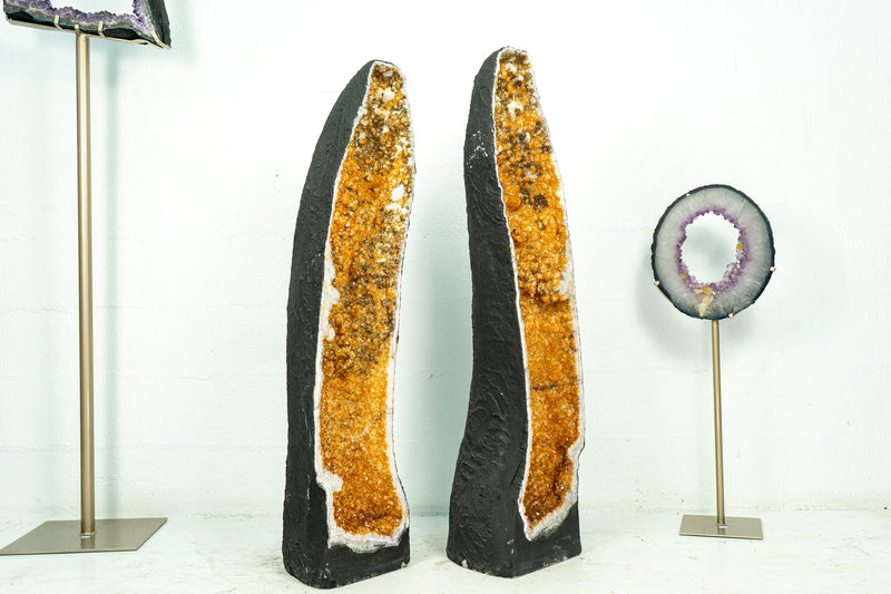 Pair of X-Tall, X-Large Citrine Cathedral Geodes with Deep Yellow/Orange Citrine Druzy, 3,77 Feet Tall, 133 Kg - 293 lb - E2D Crystals & Minerals