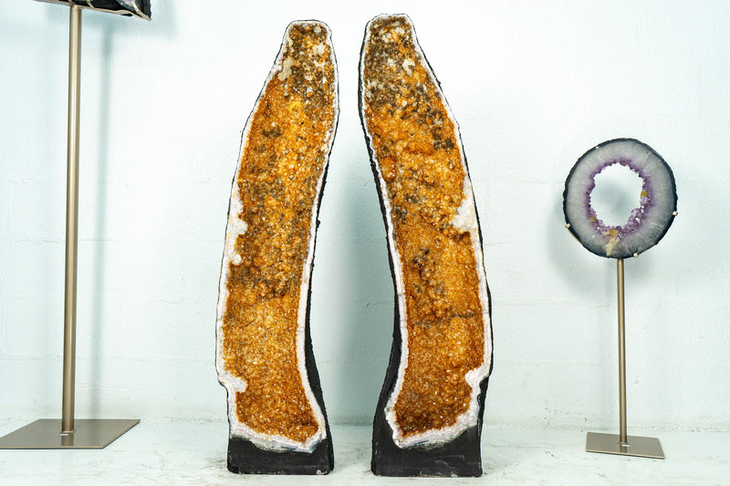 Pair of X-Tall, X-Large Citrine Cathedral Geodes with Deep Yellow/Orange Citrine Druzy, 3,77 Feet Tall, 133 Kg - 293 lb - E2D Crystals & Minerals