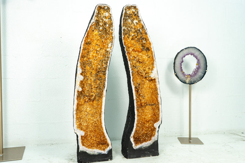 Pair of X-Tall, X-Large Citrine Cathedral Geodes with Deep Yellow/Orange Citrine Druzy, 3,77 Feet Tall, 133 Kg - 293 lb - E2D Crystals & Minerals