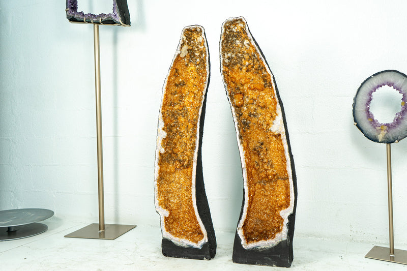 Pair of X-Tall, X-Large Citrine Cathedral Geodes with Deep Yellow/Orange Citrine Druzy, 3,77 Feet Tall, 133 Kg - 293 lb - E2D Crystals & Minerals