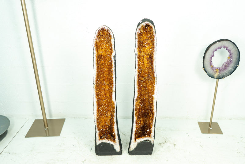 Pair of Tall Citrine Cathedral Geodes with Deep Orange Citrine, 3&