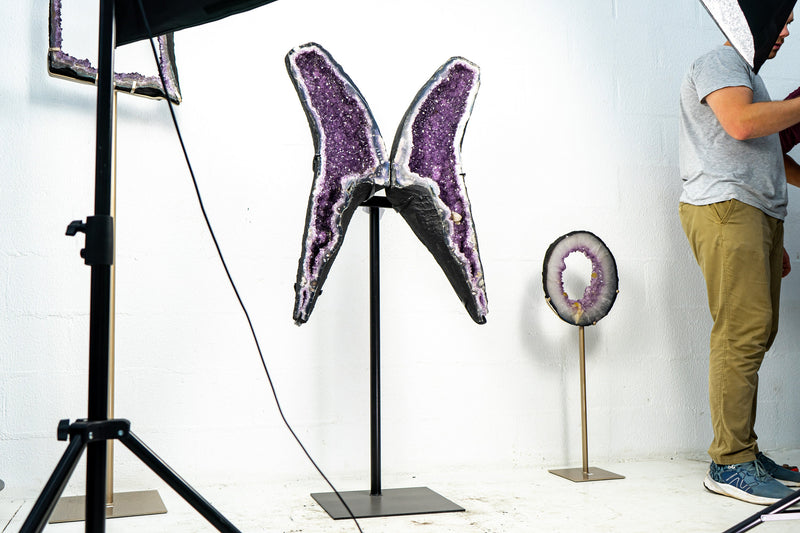 Gorgeous Agate Geode Wings with Lavender-Purple Amethyst Druzy - Butterfly Angel Wings - 56 Inches Tall - 71 Kg - 156 lb