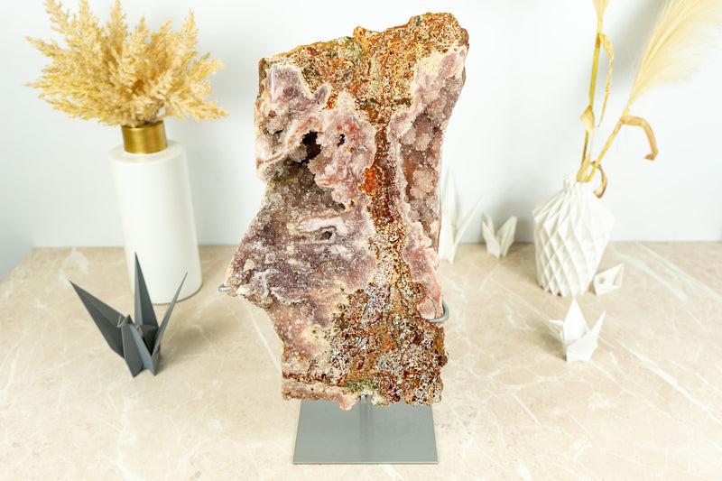 Tall Pink Amethyst Geode with Shiny Druzy and Intense Rose and Red Colors on Stand - 6.9 Kg - 15.1 lb