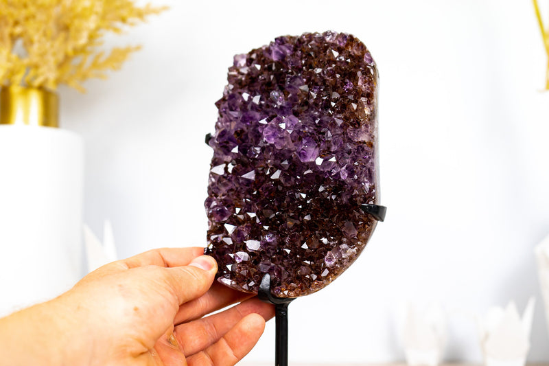 Amethyst Cluster with Golden Goethite, and Deep Purple Druzy, Ethically Sourced - 1.6 Kg - 3.4 lb