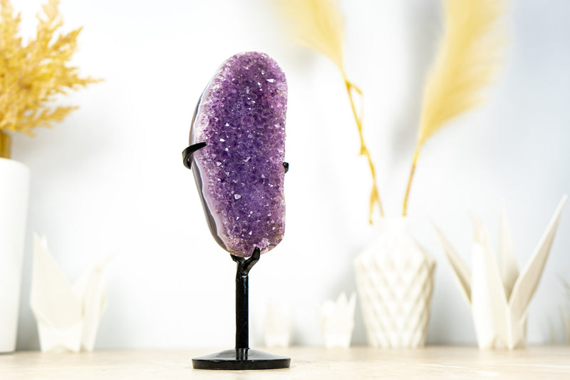 Small Purple Lavender Galaxy Druzy Amethyst and Banded Agate on Stand - 1.0 Kg - 2.2 lb