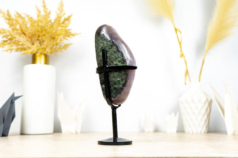Small Purple Lavender Galaxy Druzy Amethyst and Banded Agate on Stand - 1.0 Kg - 2.2 lb
