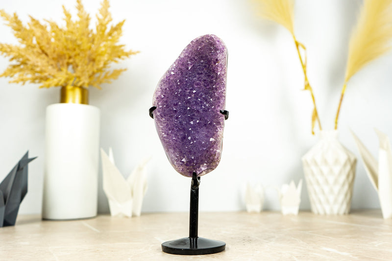 Small Purple Lavender Galaxy Druzy Amethyst and Banded Agate on Stand - 1.0 Kg - 2.2 lb