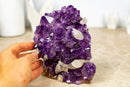 Wunderschöner Amethyst-Cluster mit Kristallkalzit, AA-Tiefviolettqualität, freistehend – 1,8 kg – 3,9 lb