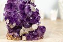 Wunderschöner Amethyst-Cluster mit Kristallkalzit, AA-Tiefviolettqualität, freistehend – 1,8 kg – 3,9 lb