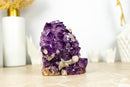 Wunderschöner Amethyst-Cluster mit Kristallkalzit, AA-Tiefviolettqualität, freistehend – 1,8 kg – 3,9 lb
